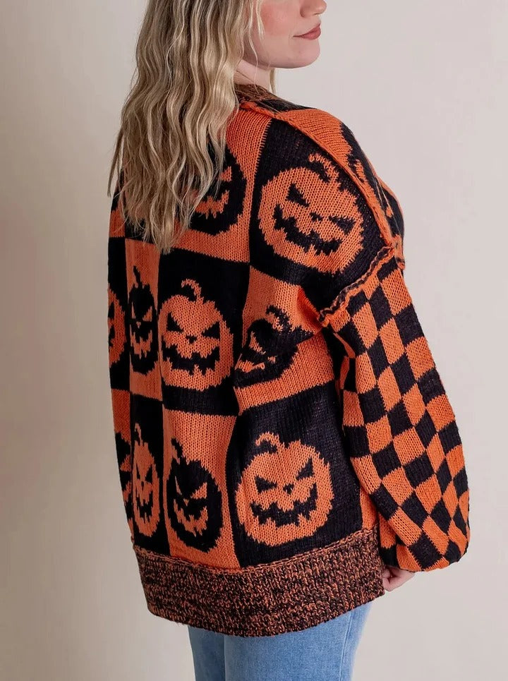 Halloween Kariertes Strickpullover