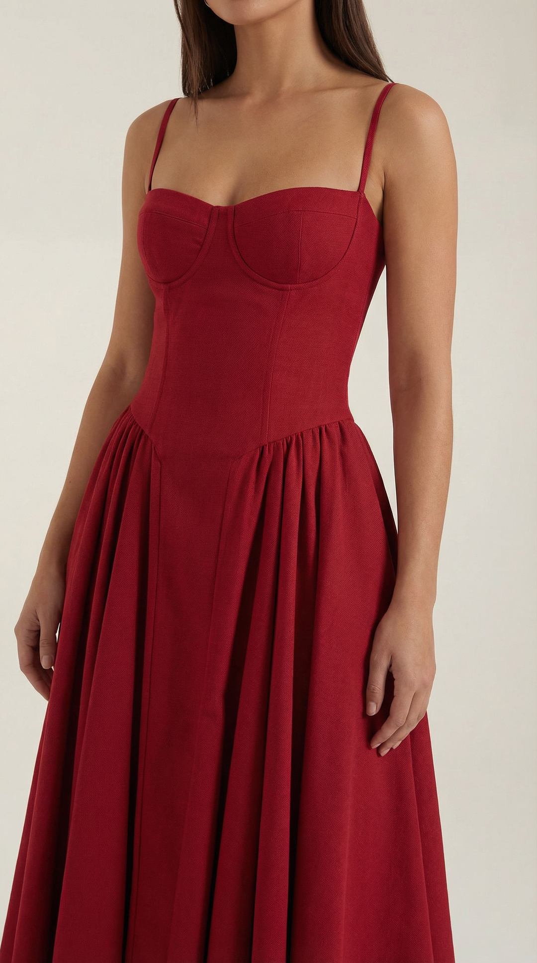 Damen Blumenmieder Midikleid mit Herzausschnitt