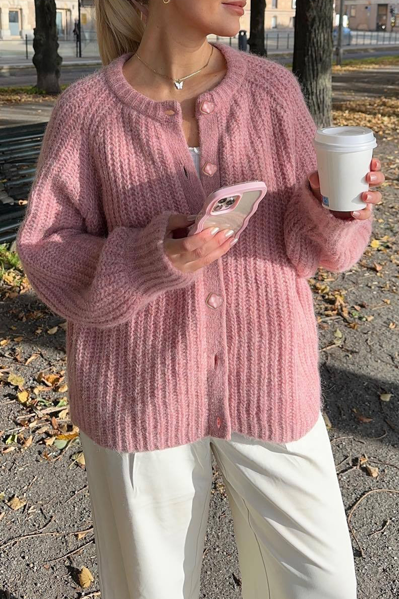 Lässiger Strickpullover mit Knöpfen und Rundhalsausschnitt Außenbekleidung