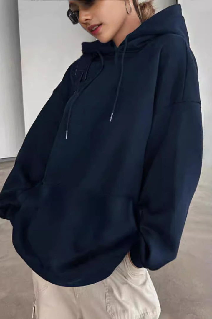 Damen Hoodie mit Sternprint in Seitenansicht mit Kapuze