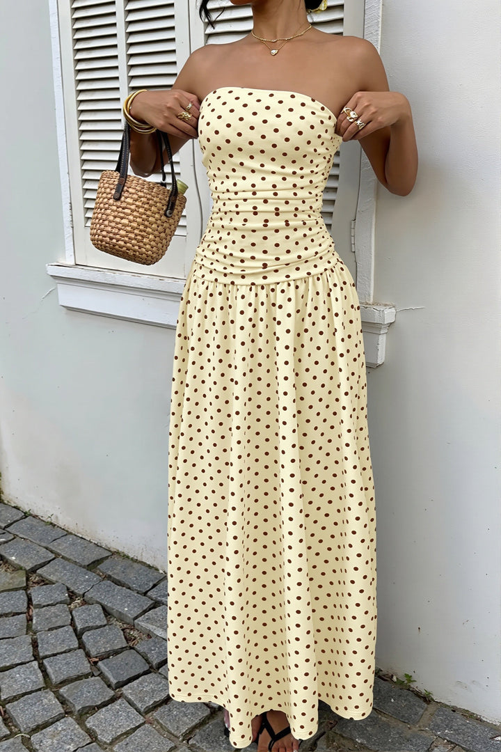 Maxikleid mit Volantsaum und Polka Dots, elegante Seitenansicht
