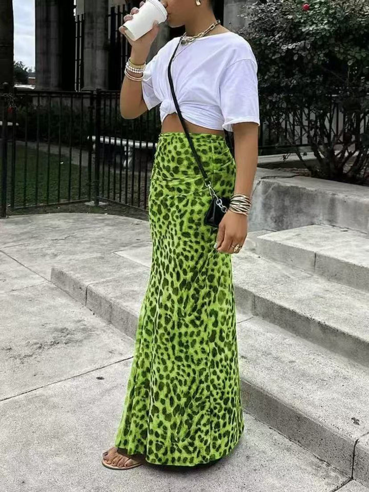 High-Waist-Maxirock mit auffälligem Leopardenmuster