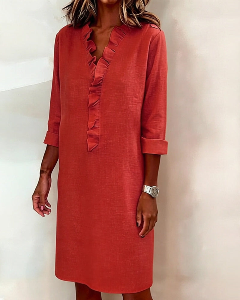 Luftiges Leinenmisch-Rüschenkleid im Shift-Stil