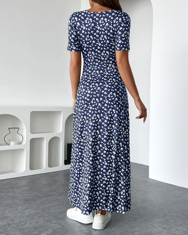 Elegantes bedrucktes tailliertes Midi-Kleid für Damen