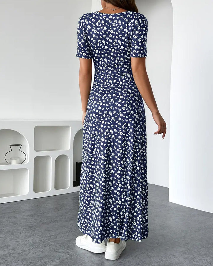 Elegantes bedrucktes tailliertes Midi-Kleid für Damen