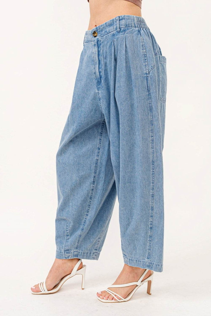 Damen Elastische Taille Faltenlockige Baggy-Jeans
