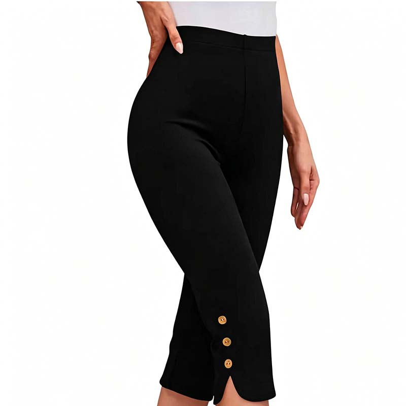 Hohe Taillen-Stretch-Cropped-Culottes mit seitlichen Knopfdetails