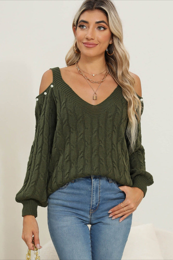 Damen Pullover Mit Off Shoulder Ausschnitt Und V Kragen
