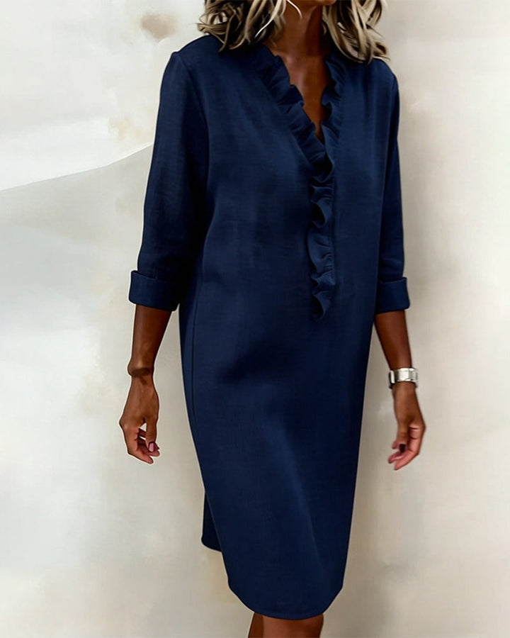 Luftiges Leinenmisch-Rüschenkleid im Shift-Stil