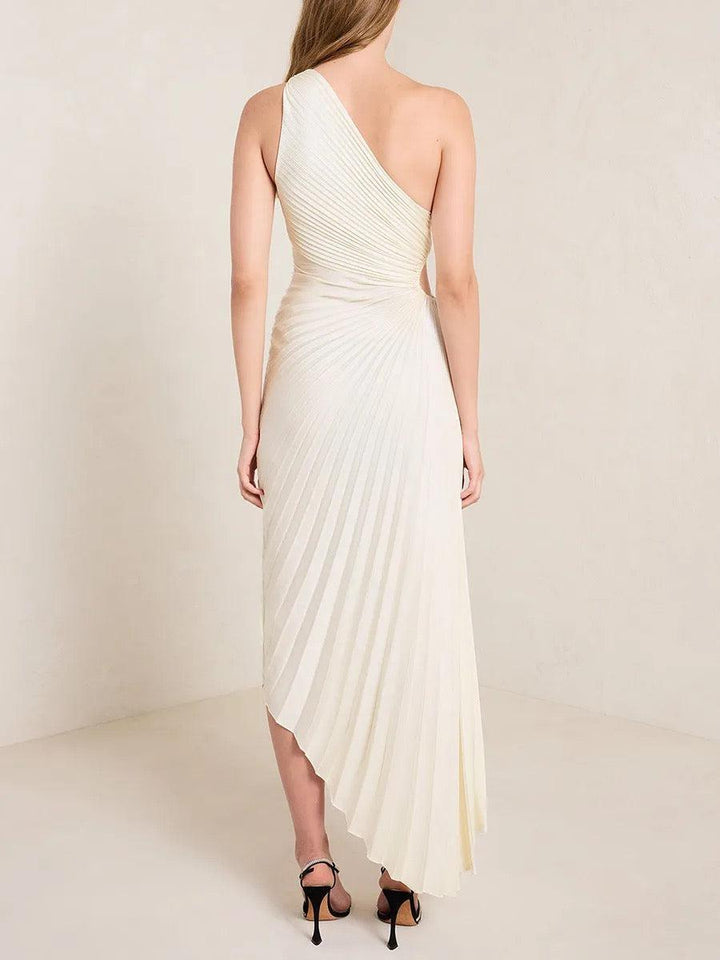 Asymmetrisches One-Shoulder Plissee-Midikleid aus Poly-Georgette