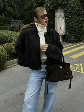 Damenjacke aus Polyester mit Cargo-Taschen und lockerem Schnitt