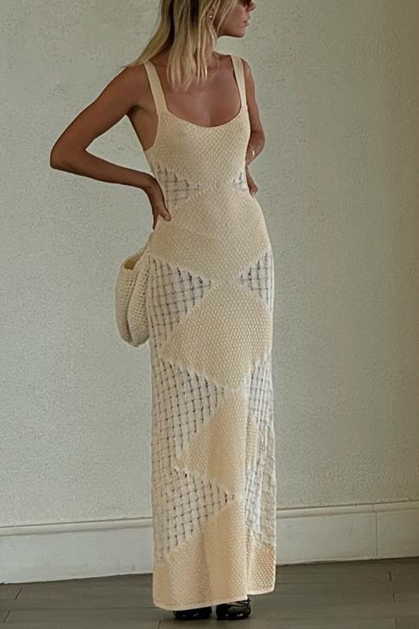 Sexy Rückenfreies Maxikleid mit Rauten-Strickmuster und schmaler Passform