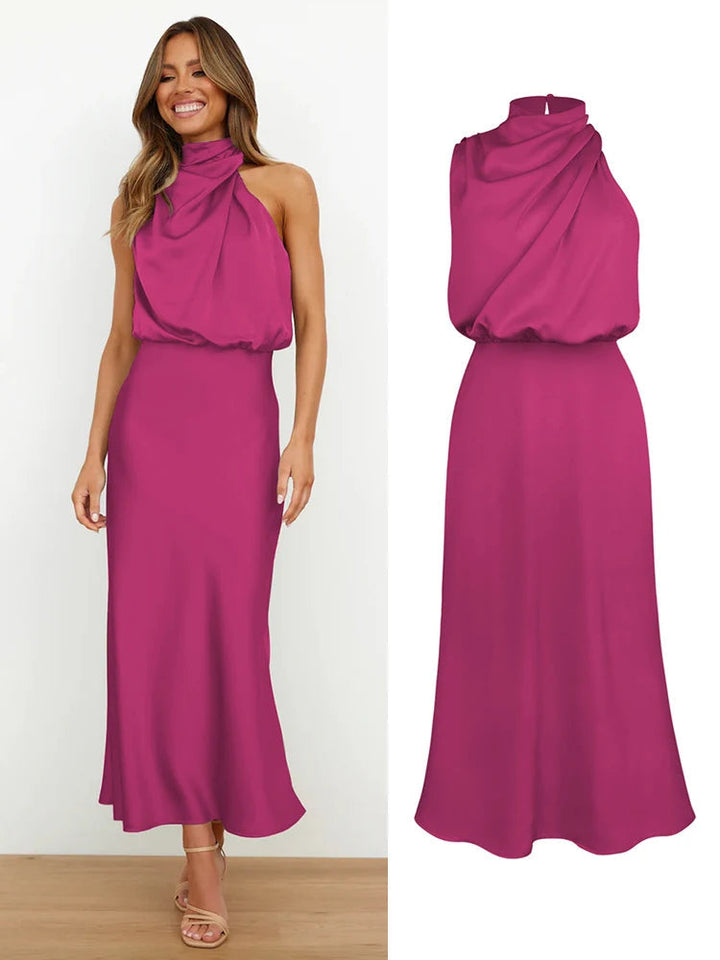 Damen Satin Asymmetrisch Geschnittenes Midi-Kleid