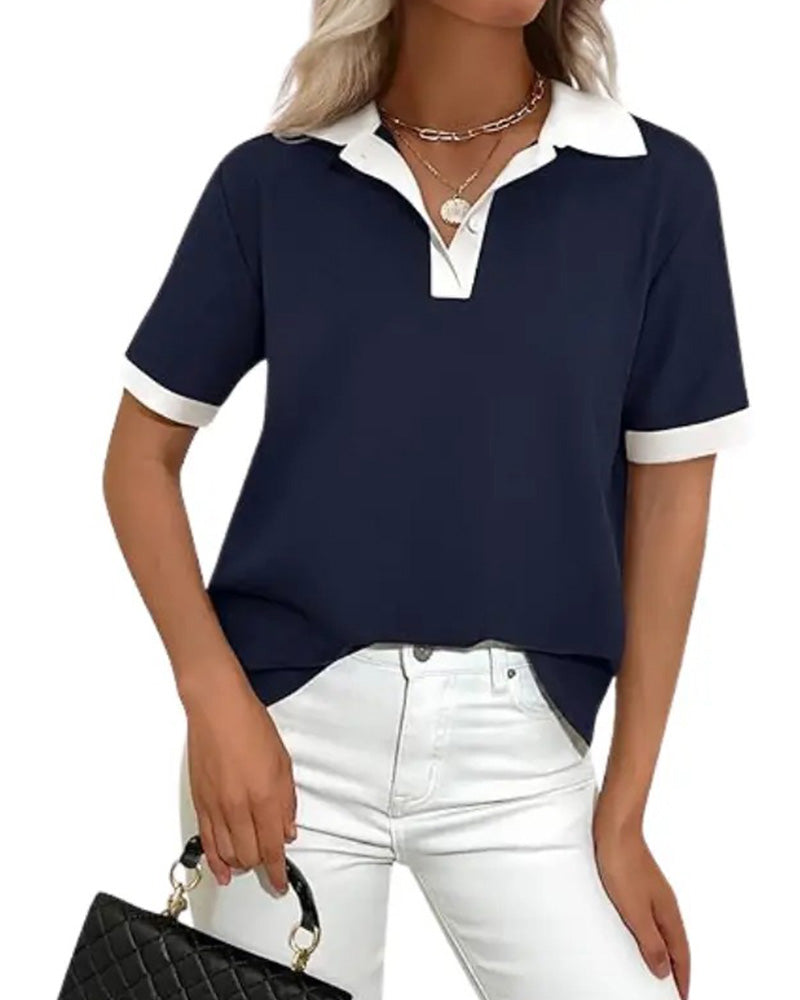 Damen Poloshirt mit Polo-Kragen und Colorblock in Rückansicht