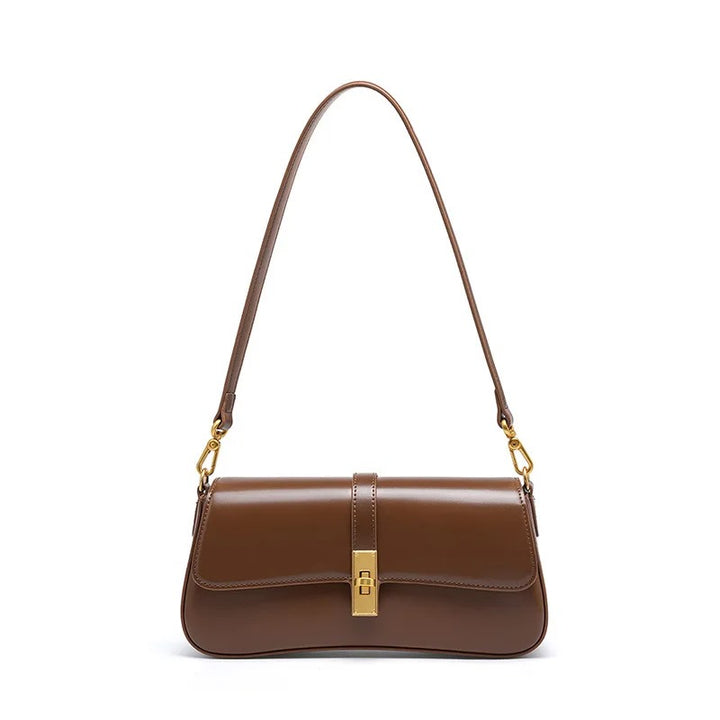 Helviora® | Glänzende Schultertasche mit goldener Schließe