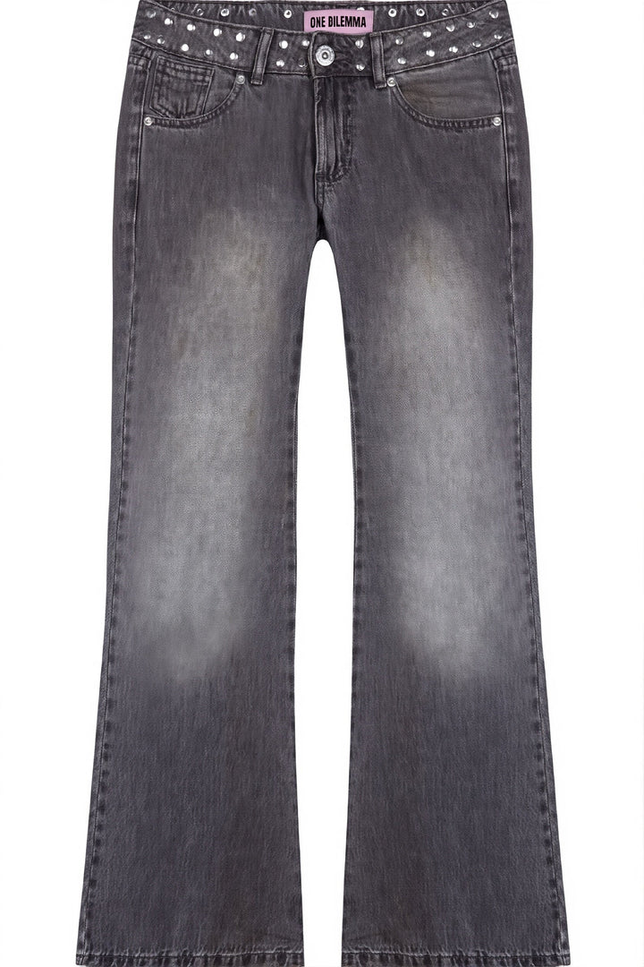 Detailansicht der Damen Wide Leg Jeans aus Baumwolle mit Patchwork