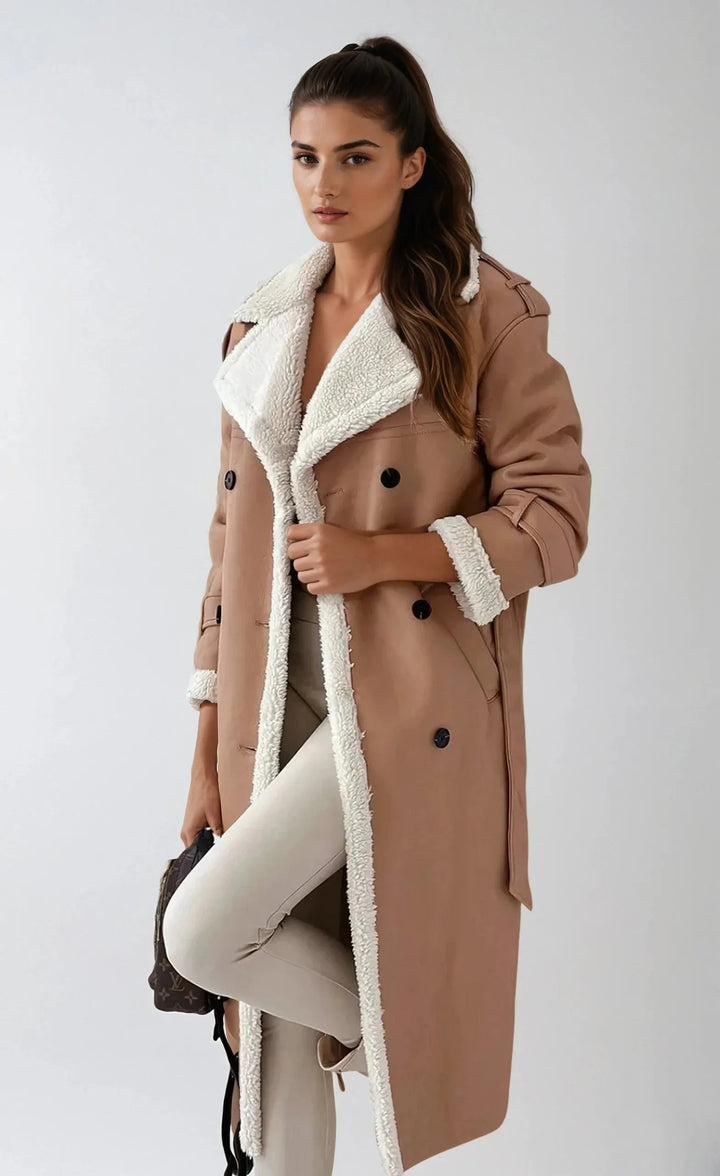 Eleganter langer Mantel mit kuscheligem Fleece-Kragen