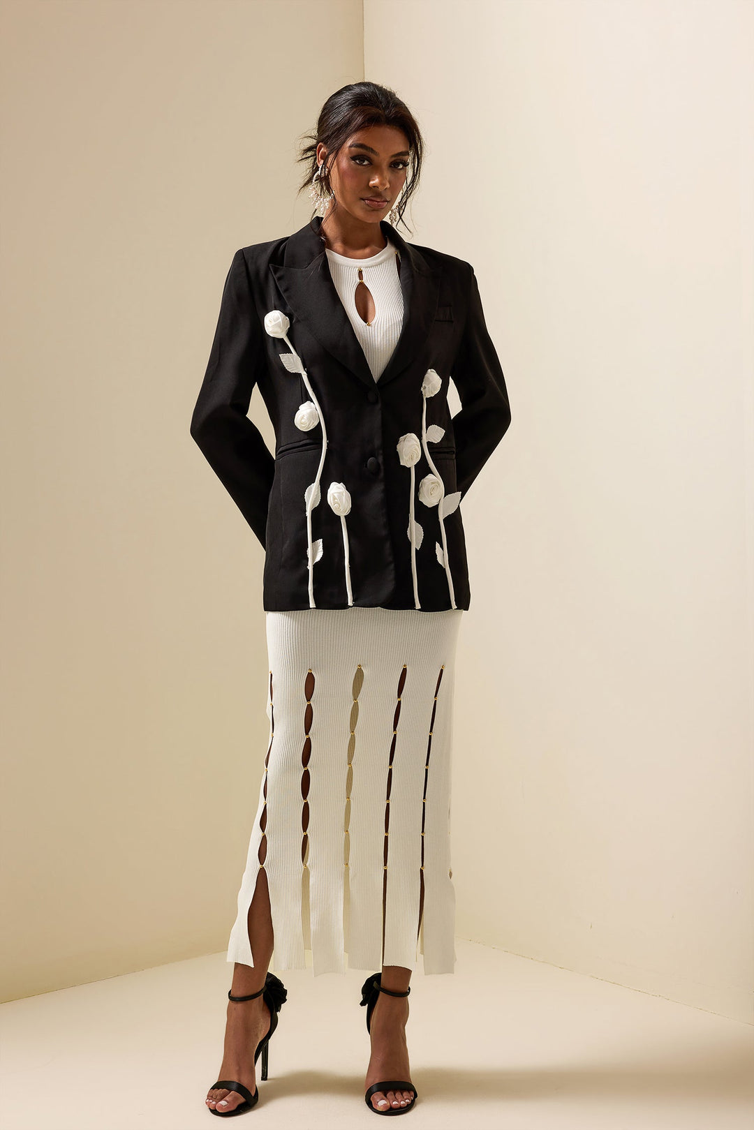 Floral Kontrast Langarm Blazer Jacke