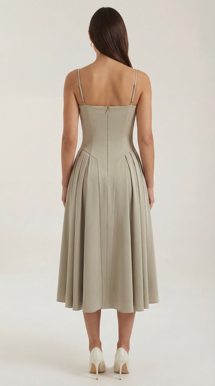 Damen Blumenmieder Midikleid mit Herzausschnitt