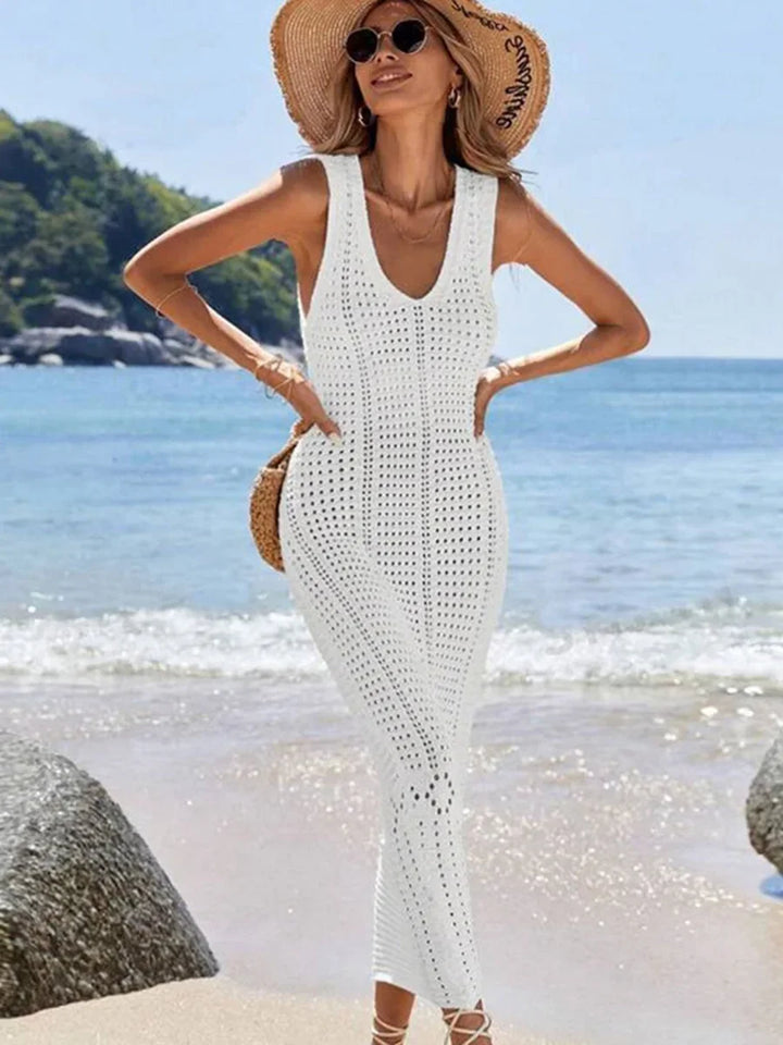 Häkel-Spitzen-Tunika mit V-Ausschnitt Strandkleid Damen
