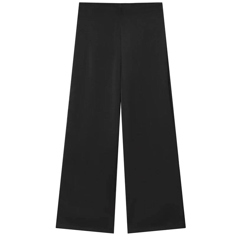 Damen Satin Zweiteiler Trägerloses Tube-Top Hochtaillierte Hose