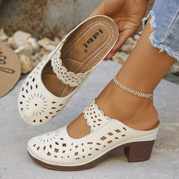 Damen Sandalen Mit Cutouts Und Blockabsatz
