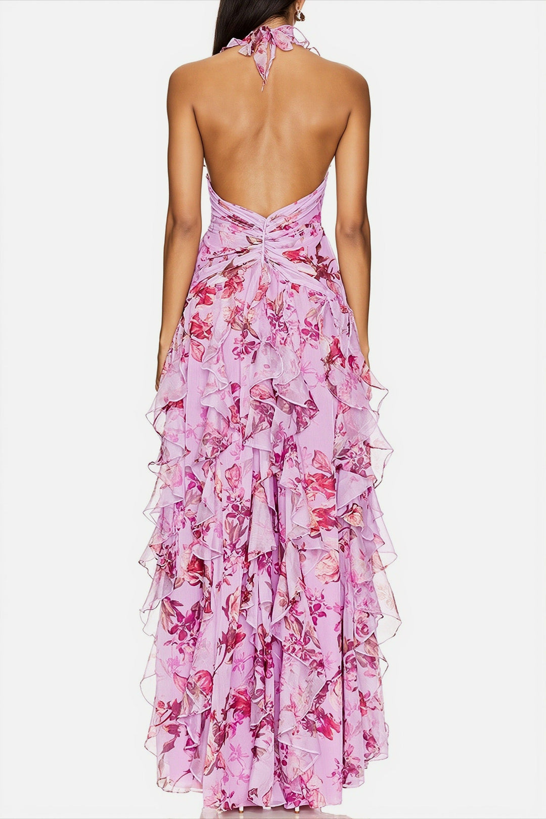 Elegantes Chiffonkleid mit Neckholder und langem Rock