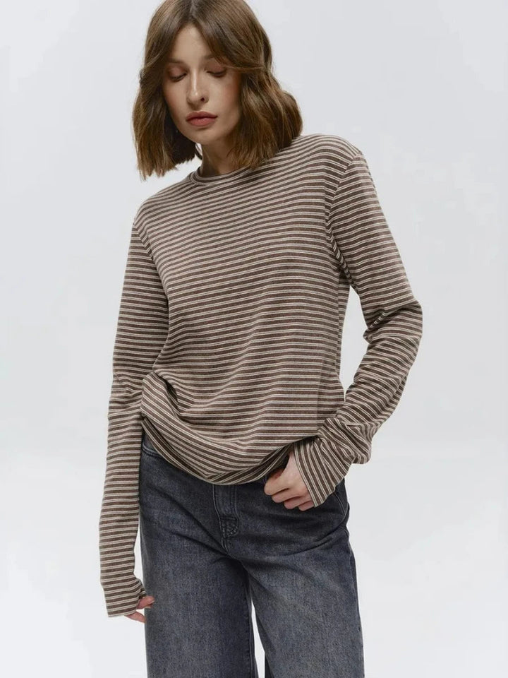 Damen Baumwolle Langarmshirt mit Streifenmuster