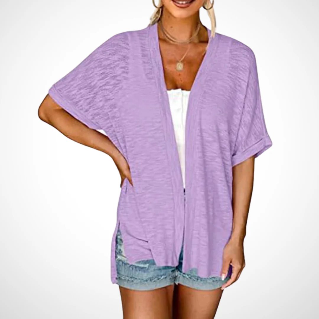 Stilvoller Kurzarm-Strickcardigan mit offenem Schnittdesign