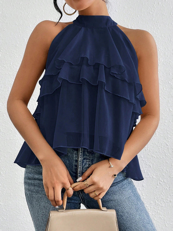Damen Chiffon-Top mit Volantbesatz als stilvolles Sommeroberteil