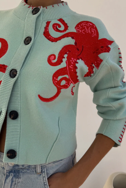 Gemütlicher Strandstrick-Cardigan mit nautischem Oktopus-Design