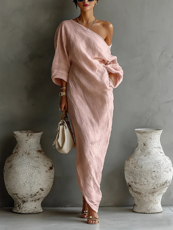 Maxikleid mit Ballonärmeln aus Leinen für Damen