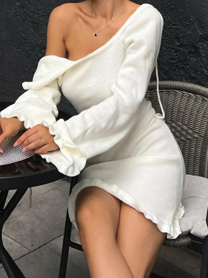 Damen Langarm Strickkleid mit Rückenausschnitt