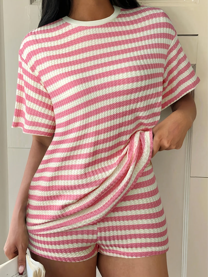Gestreiftes Rundhals-T-Shirt und Shorts Freizeitset