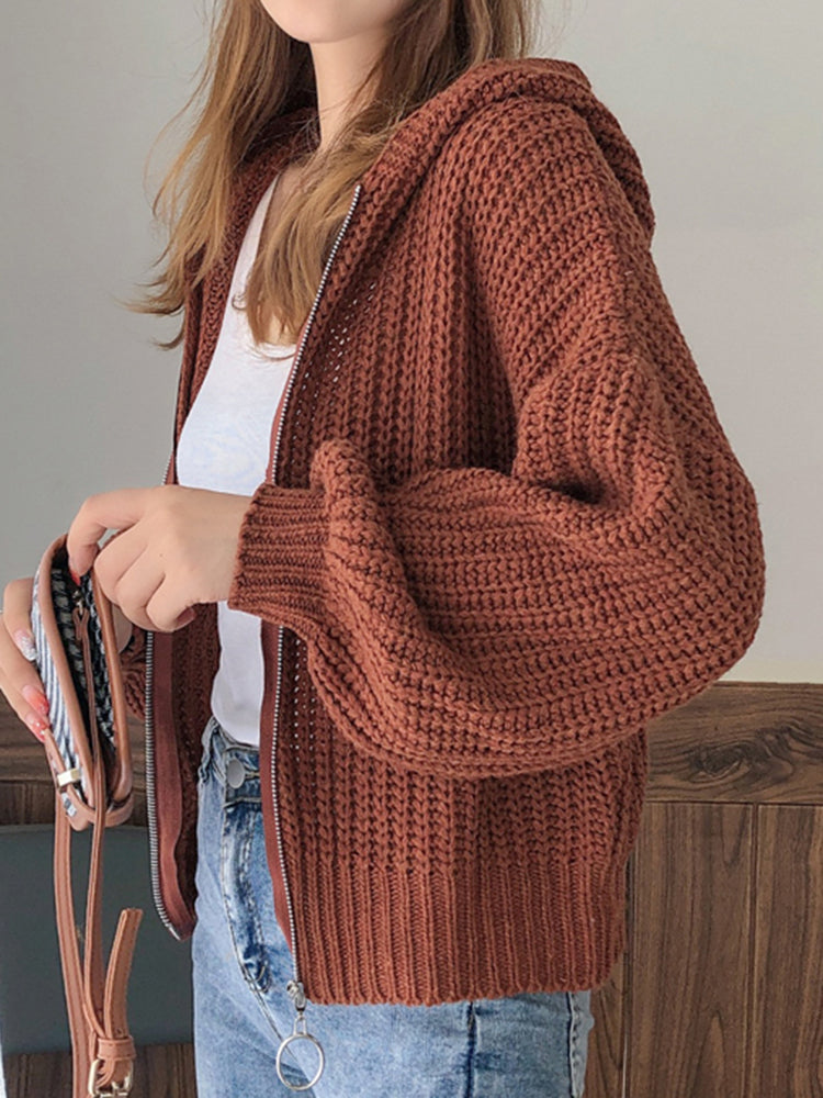 Kapuzen-Strickpullover mit Reißverschluss für Damen