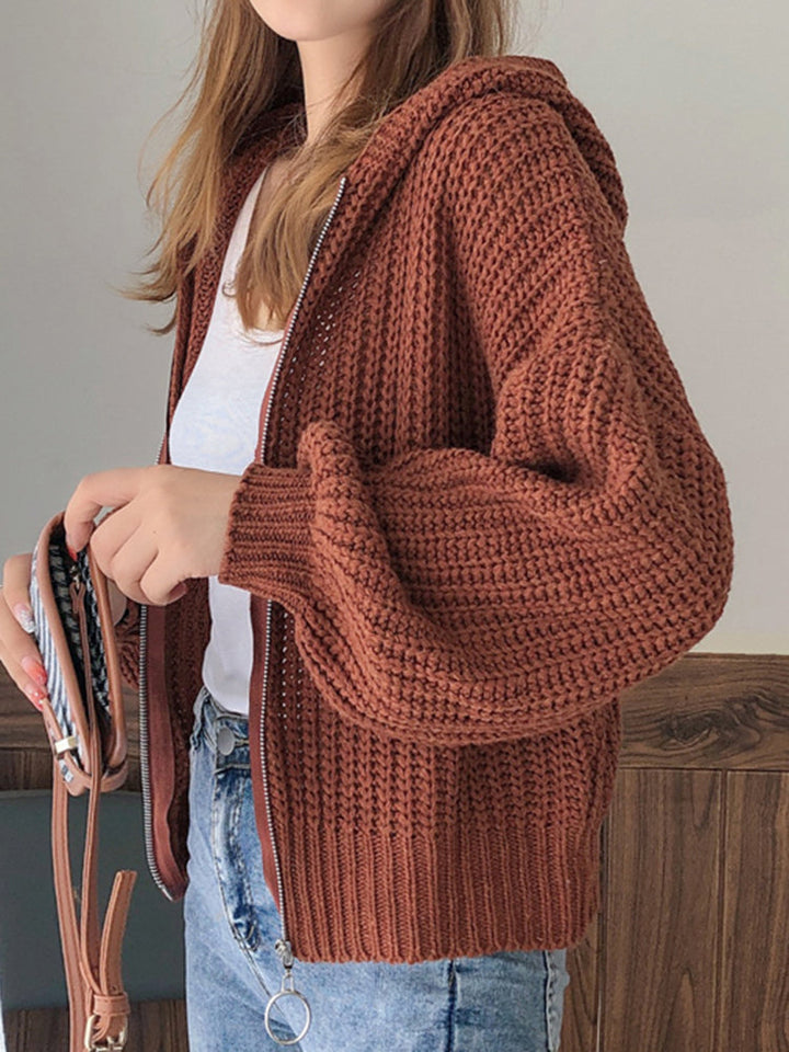 Kapuzen-Strickpullover mit Reißverschluss für Damen