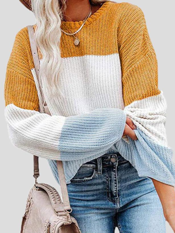 Gemütlicher Colorblock-Strickpullover für Herbst-Lagenlook
