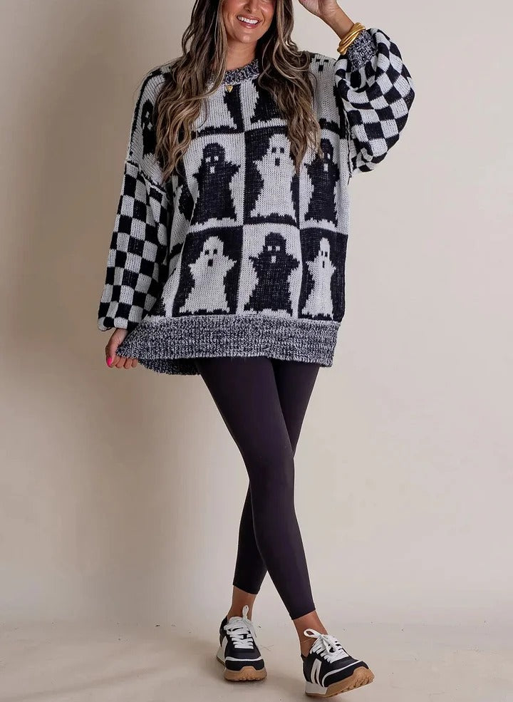 Halloween Kariertes Strickpullover