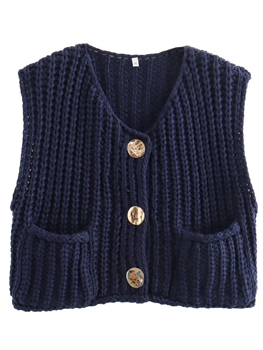 Damen Strickcardigan Ärmellos Mit Knöpfen Und Taschen
