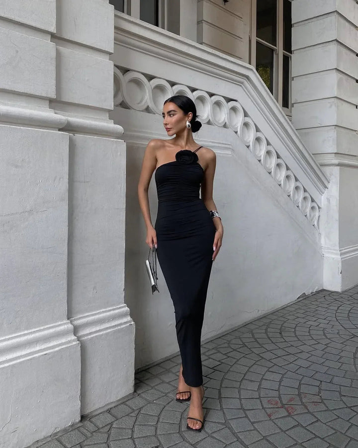 Damen Schwarzes Ärmelloses Maxi-Kleid