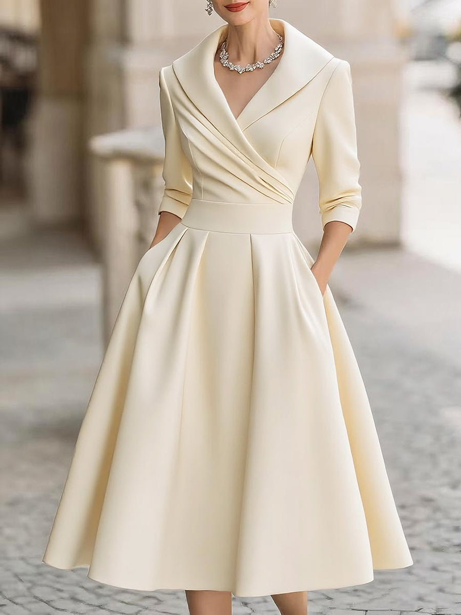 Vintage Satin Midi-Kleid mit drapiertem Kragen