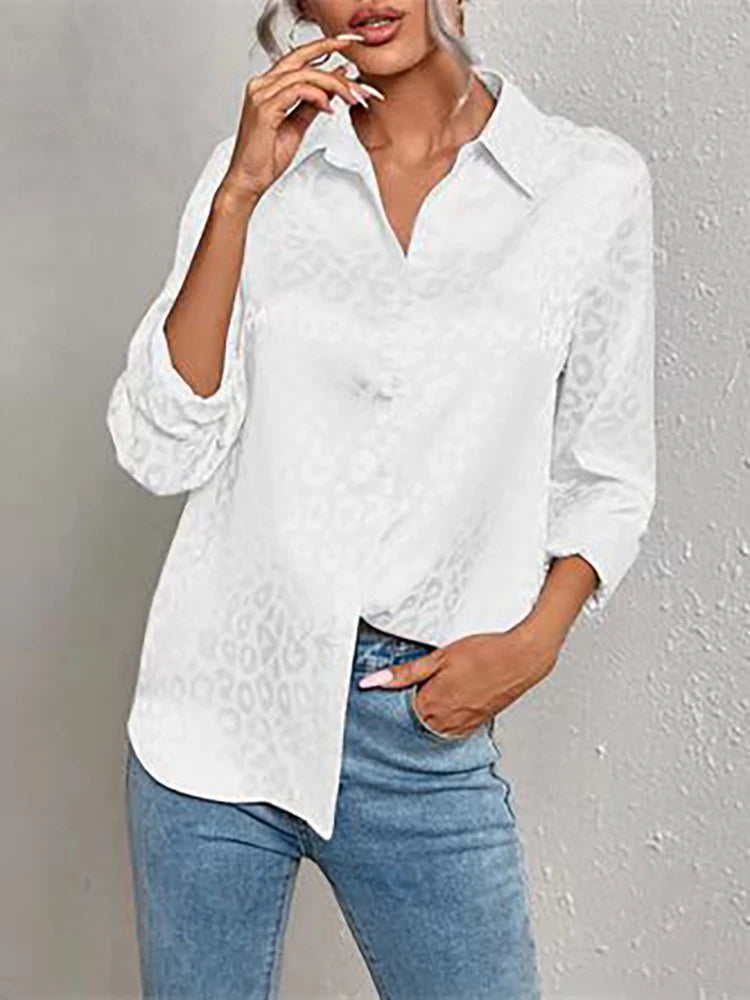 Oversized Jacquard Bluse für Damen mit Leopardenmuster