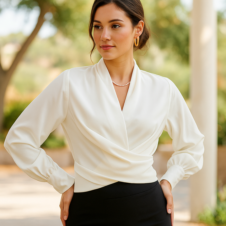 Schicke Bluse mit Puffärmeln und V-Ausschnitt für mühelosen Stil