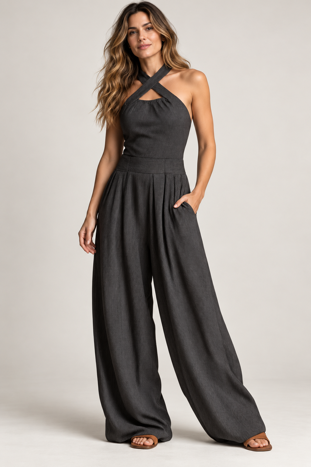 Eleganter Damen-Jumpsuit mit fließendem weitem Bein