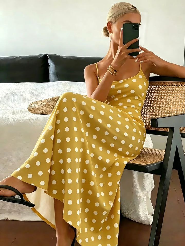 Ärmelloses tailliertes Midi-Kleid mit Polka-Dot-Muster für Damen