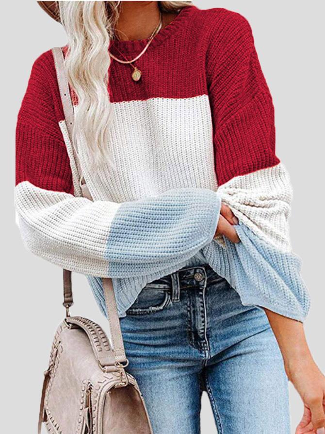 Gemütlicher Colorblock-Strickpullover für Herbst-Lagenlook
