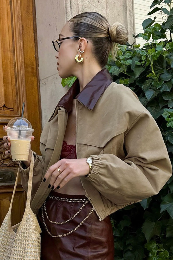 Damen Jacke Mit Kontrastdetails Und Lockerer Passform