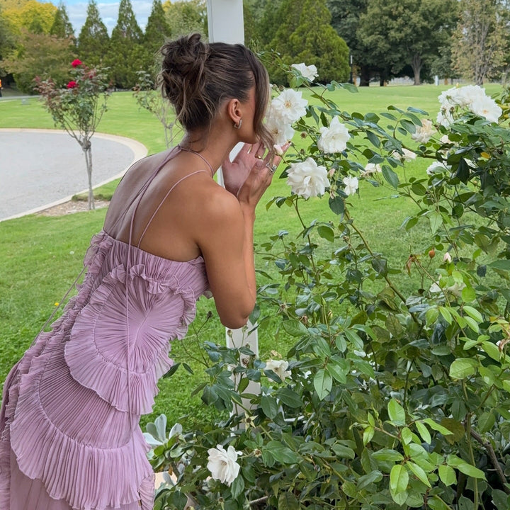 Tee-Rosenviolettes Falten-Midikleid für Damen