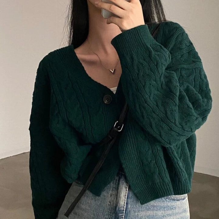 Damen V-Ausschnitt Kabelstrickpullover mit lockerem Sitz