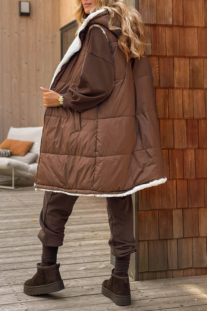 Wendbare Plüsch-Langweste - Kuschelige Sherpa-Weste mit Kapuze